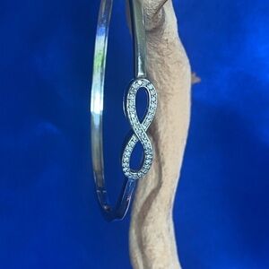 Sterling silver genuine Diamond infinity bangle bracelet